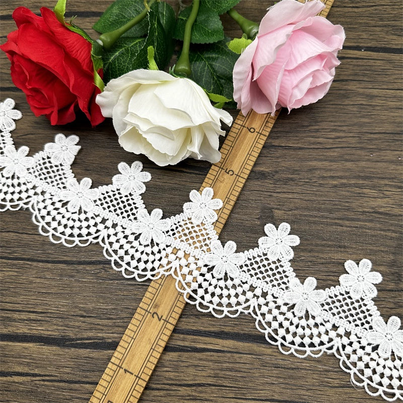 3666 Encaje soluble en agua de seda de leche con flores blancas, para decoración de cortinas, material de costura para empalmes, accesorios de bricolaje