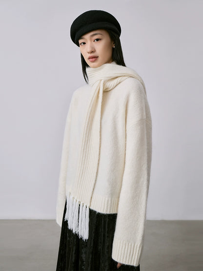 Suéter de alpaca blanco puro de alto valor de CAREMIND, suéter de punto con bufanda suave simple y de moda, traje para mujer 