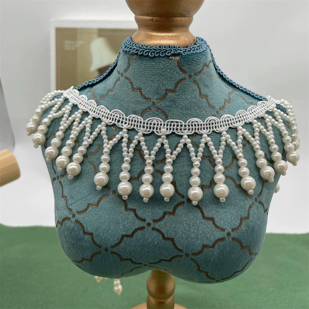 3717 Cuentas de uñas hechas a mano, perlas de imitación con flecos, cuentas colgantes, accesorios de encaje para ropa DIY, puños de cinturón de perlas blancas, accesorios decorativos