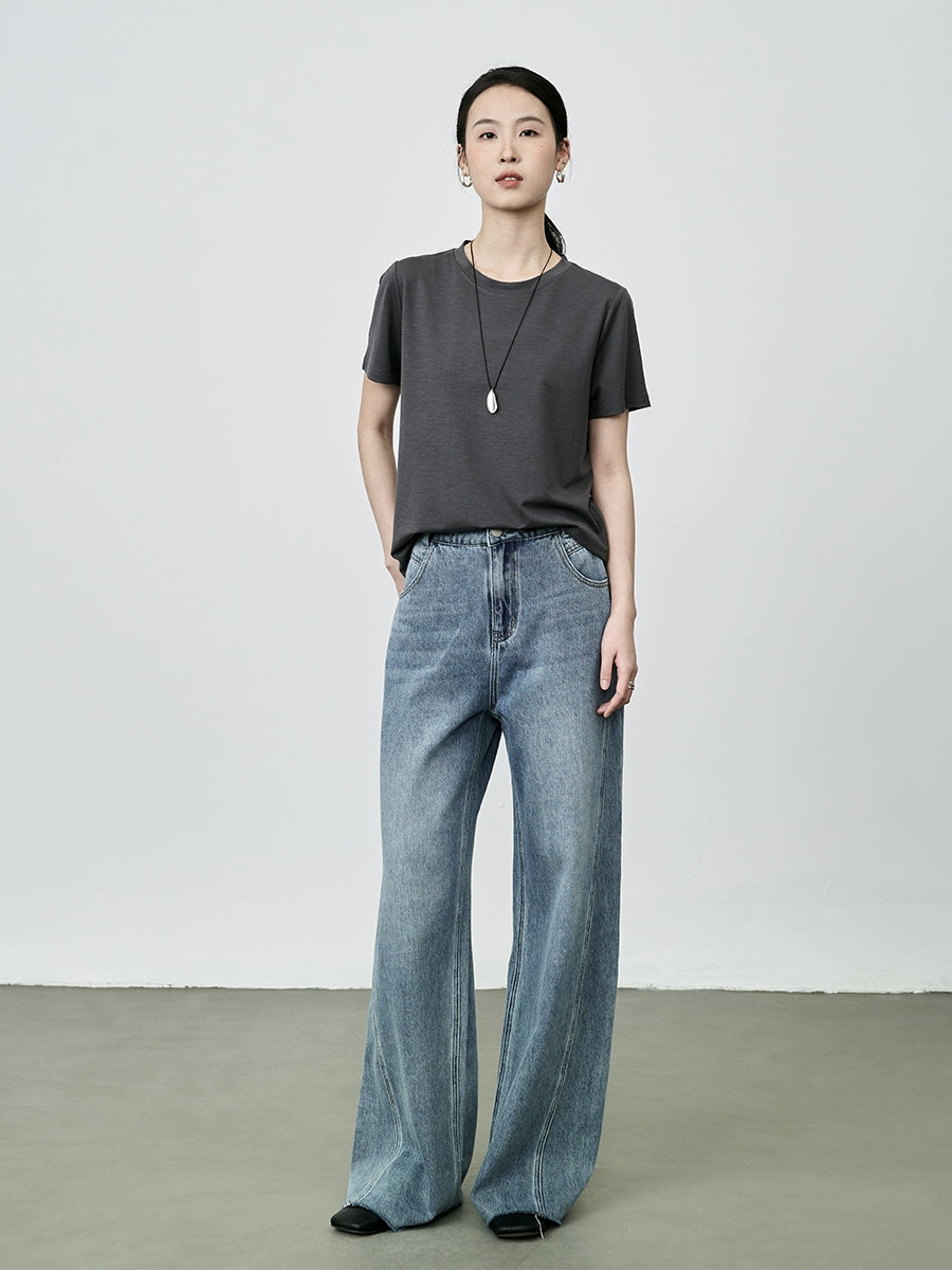 [Nuevo producto] Pantalones vaqueros de pierna ancha estilo retro americano CAREMIND, pantalones holgados con drapeado hacia adelante y nicho 
