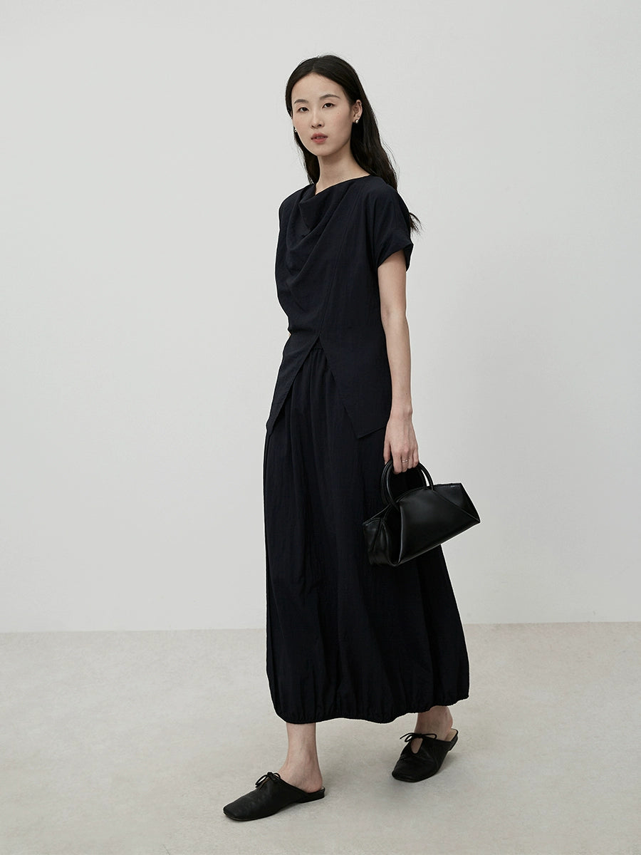 CAREMIND Ensemble de luxe moderne et léger, chemise à manches courtes et col superposé, jupe bourgeon, ensemble deux pièces