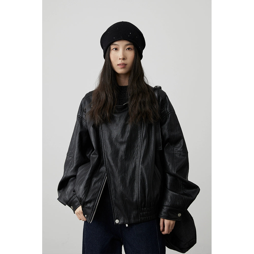 [Chaqueta de cuero Harley] Chaqueta de cuero de alambre negro estilo Hong Kong CAREMIND Chaqueta de cuero de motocicleta de calle Kusa 