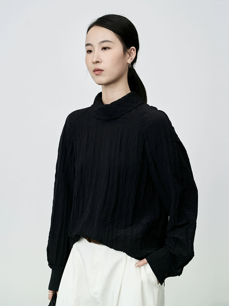 Camisa de manga larga con cuello apilado y textura antiarrugas para mujer de CAREMIND 