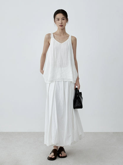 Falda de capullo antiarrugas de cintura alta blanca francesa CAREMIND para mujer, falda fina abullonada en forma de A de verano 