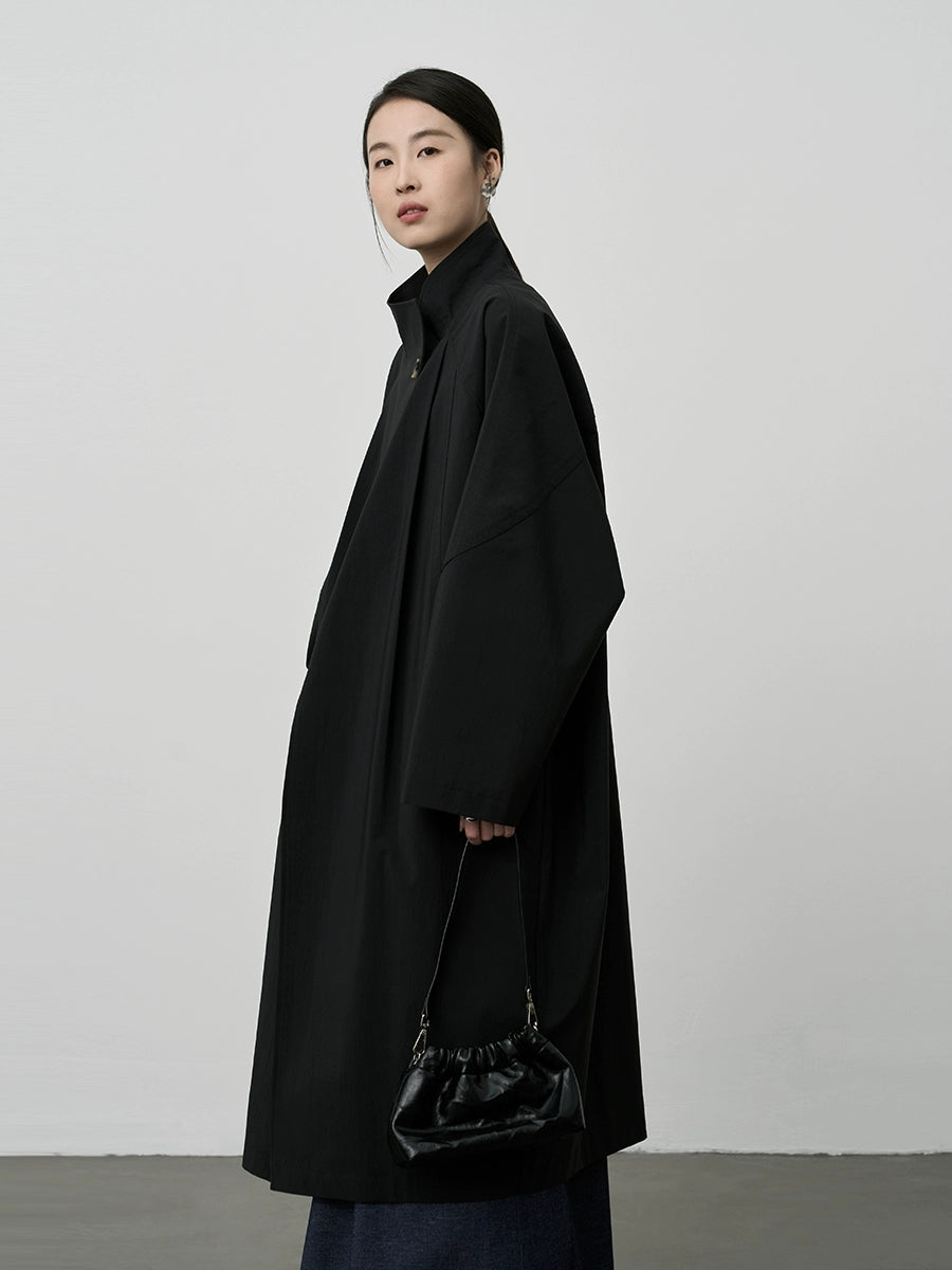 CAREMIND gabardina larga con silueta nueva primavera y otoño 2024 abrigo de estilo británico con cuello alto coreano para mujer 