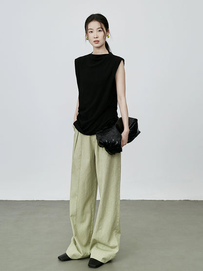 Pantalones casuales de algodón rectos de cintura media alta y verde chic de CAREMIND, pantalones holgados retro de pierna ancha para mujer 