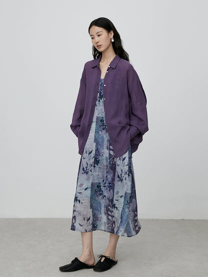 Vestido retro holgado sin mangas con falda con tirantes y estampado morado para vacaciones en la playa de CAREMIND 