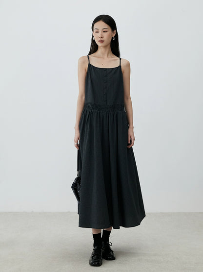 [Sketch skirt] CAREMIND French temperament checkered suspender dress lazy sleeveless medium and long dress