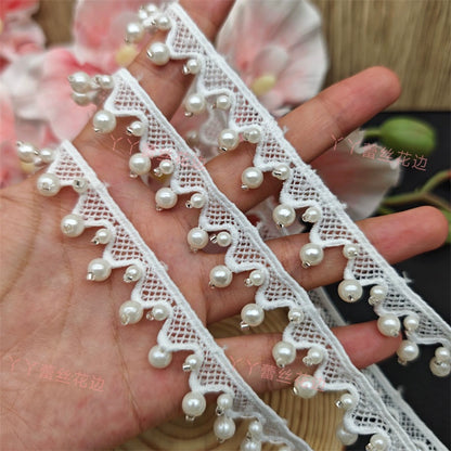 3702 Exquisitos accesorios de encaje con flecos y cuentas blancas, cortinas decorativas para ropa DIY, falda Hanfu, tocado de boda, colgante
