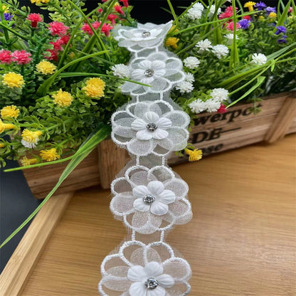 3660★ Accesorios de encaje de organza con flores de cuentas blancas hechos a mano DIY falda decoración de ropa bordado pegatina de corazón