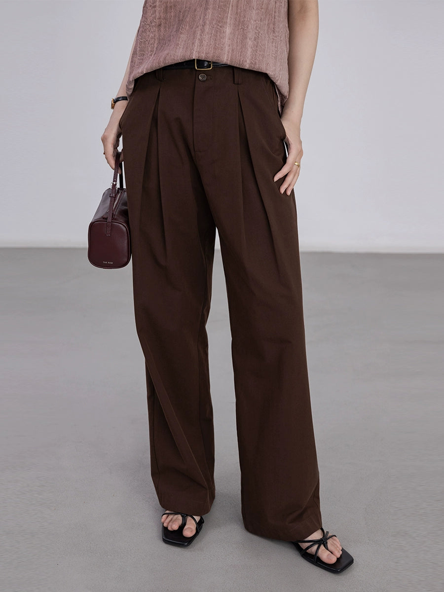 [Oferta por tiempo limitado] Pantalones casuales de pierna ancha para viajeros marrones, pantalones largos holgados de cintura alta sencillos clásicos 