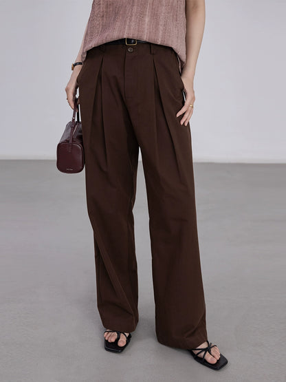 [Oferta por tiempo limitado] Pantalones casuales de pierna ancha para viajeros marrones, pantalones largos holgados de cintura alta sencillos clásicos 