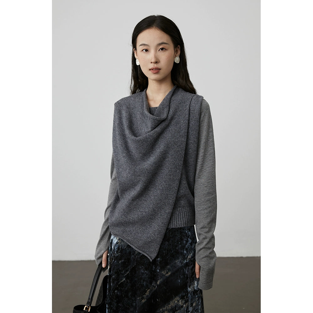 [Chaleco en do menor] Suéter de punto de lana sin mangas con cuello alto y estilo coreano CAREMIND, chaleco con capa exterior de alta calidad 