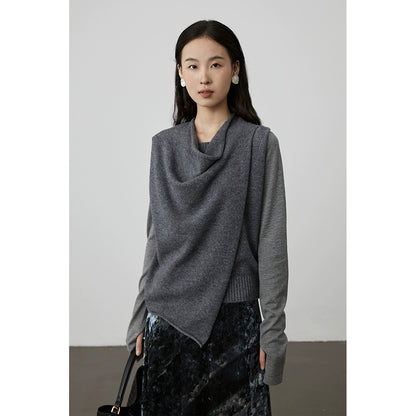 [Chaleco en do menor] Suéter de punto de lana sin mangas con cuello alto y estilo coreano CAREMIND, chaleco con capa exterior de alta calidad 