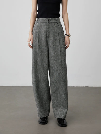 [Pantalones Charles] Pantalones de sarga de espiga gris de cintura alta CAREMIND, pantalones casuales rectos para mujer, primavera y otoño 