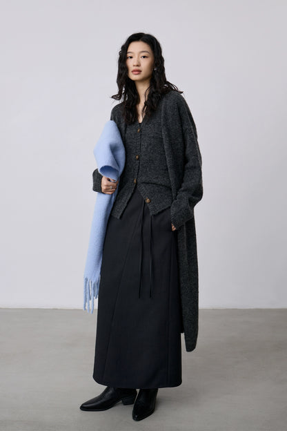 [Offre spéciale à durée limitée] Cardigan en mohair doux et ciré, veste pull longue avec gilet sans manches, ensemble deux pièces