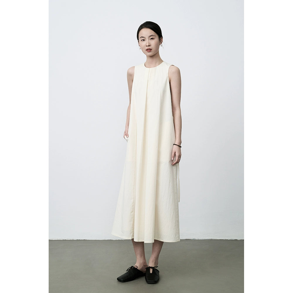 CAREMIND Vestido japonés sin mangas con cintura color blanco jade leche chaleco fino suave falda larga 