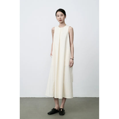 CAREMIND Vestido japonés sin mangas con cintura color blanco jade leche chaleco fino suave falda larga 