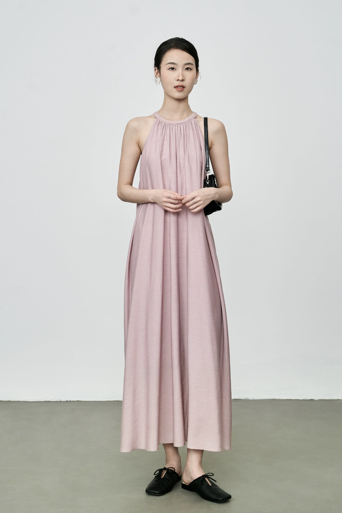 [Camélia Brume Rose] CAREMIND Robe de Vacances Sans Manches Col Jupe Rose Super Immortelle Mori à Épaules Dénudées