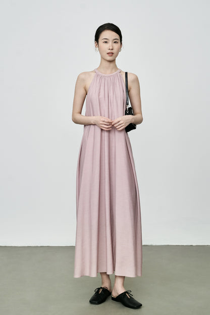 [Camélia Brume Rose] CAREMIND Robe de Vacances Sans Manches Col Jupe Rose Super Immortelle Mori à Épaules Dénudées