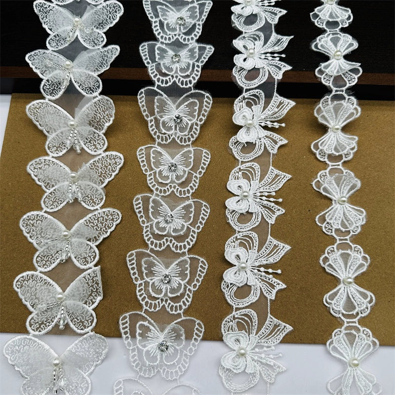 3558★ Encaje de flores, encaje de organza, cuentas de flores tridimensionales, ropa de bricolaje hecha a mano, sombreros, accesorios de ramo