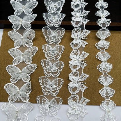 3558★ Encaje de flores, encaje de organza, cuentas de flores tridimensionales, ropa de bricolaje hecha a mano, sombreros, accesorios de ramo