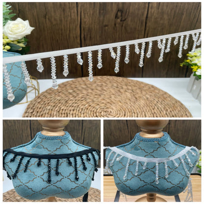 3690 Ancho 5,5 cm, cristal colgante con cuentas y flecos de encaje para ropa, empalme de boda, tocado, cortina, lámpara de escritorio, accesorios de decoración