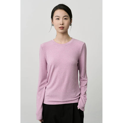 Camiseta de cuello redondo con parte inferior de color rosa suave y ceroso de CAREMIND 2024 Nueva camiseta de manga larga interior premium 