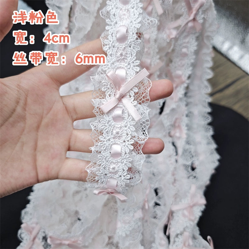 Cinturón de lolita plisado con lazo de encaje de 4 cm de ancho, 3549★, para manualidades, accesorios de encaje, bolsa para ropa, materiales hechos a mano