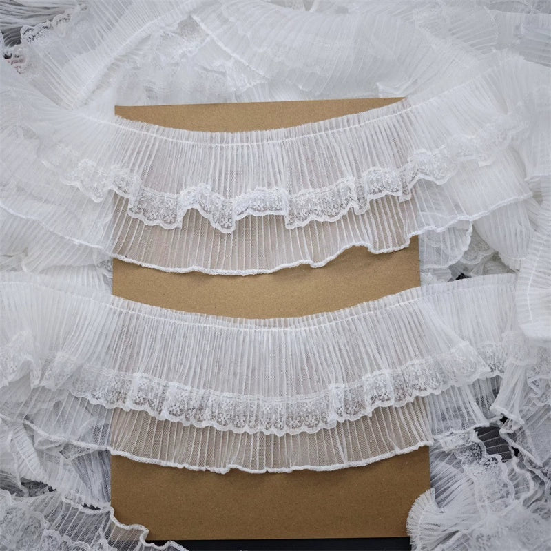 Tira de encaje de malla plisada de doble capa, exquisita, de 10 cm de ancho, para manualidades, para unir ropa y faldas, accesorios Lolita, 3837