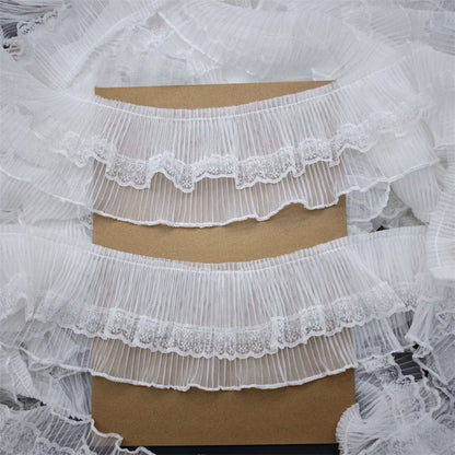 Tira de encaje de malla plisada de doble capa, exquisita, de 10 cm de ancho, para manualidades, para unir ropa y faldas, accesorios Lolita, 3837