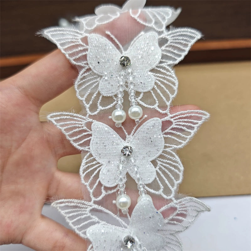 3663★ Bordado de organza de alta calidad, cuentas tridimensionales, accesorios de encaje de mariposa de doble capa, materiales de joyería de boda DIY
