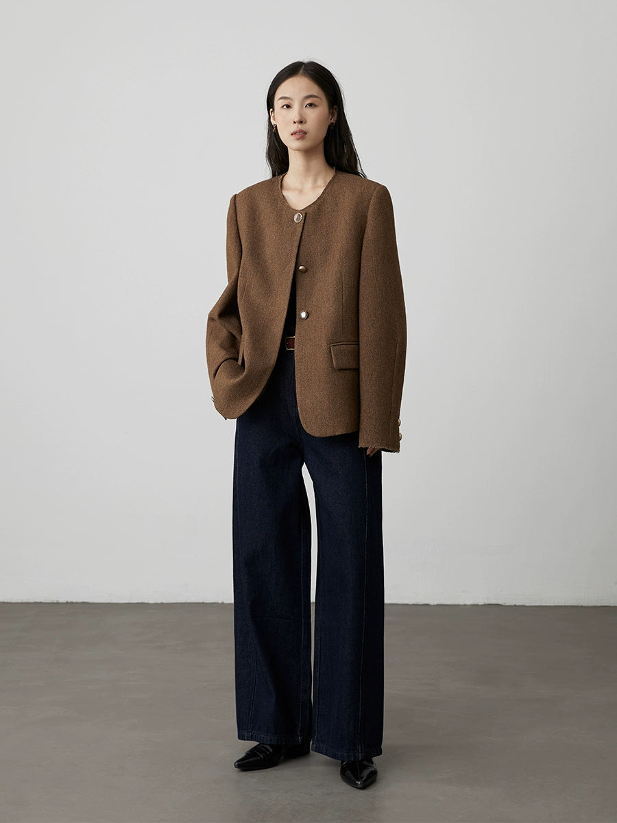 [Rome Weekend] CAREMIND Elegant Medieval Small Fragrant Jacket Collarless Three Button Long Sleeve Small Suit