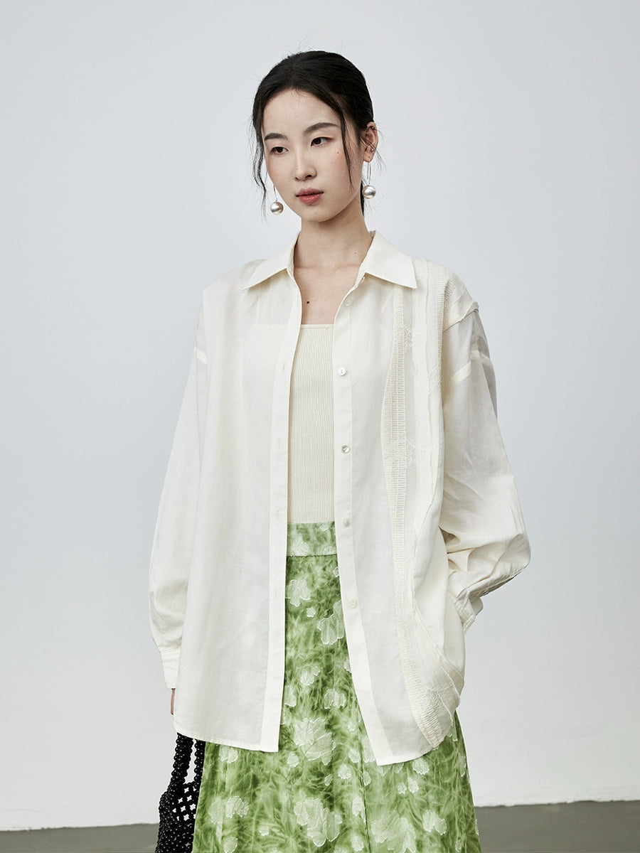 Camisa de tencel con protección solar color albaricoque de CAREMIND, chaqueta elegante con bordados, camisa holgada para ir al trabajo 