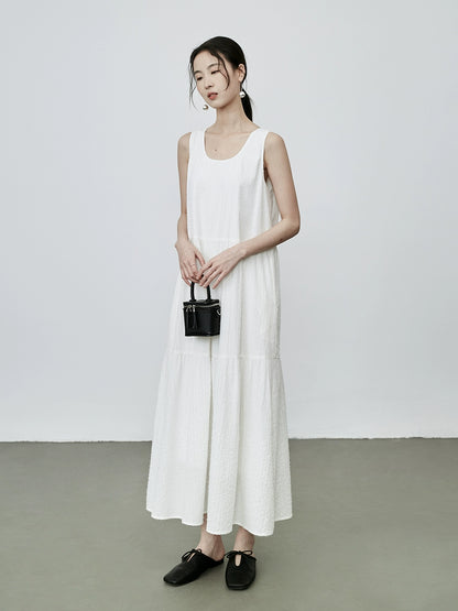 Vestido de verano con escote en U y sin mangas de fibra blanca de CAREMIND, vestido largo con tirantes y capas 