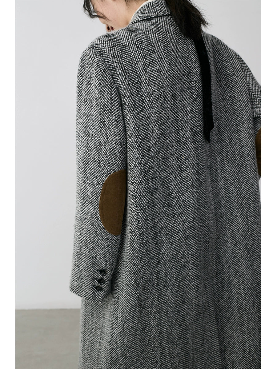 CAREMIND rétro chevrons costume manteau en laine à double boutonnage tempérament guerre barge léger luxe formel haut de gamme manteau