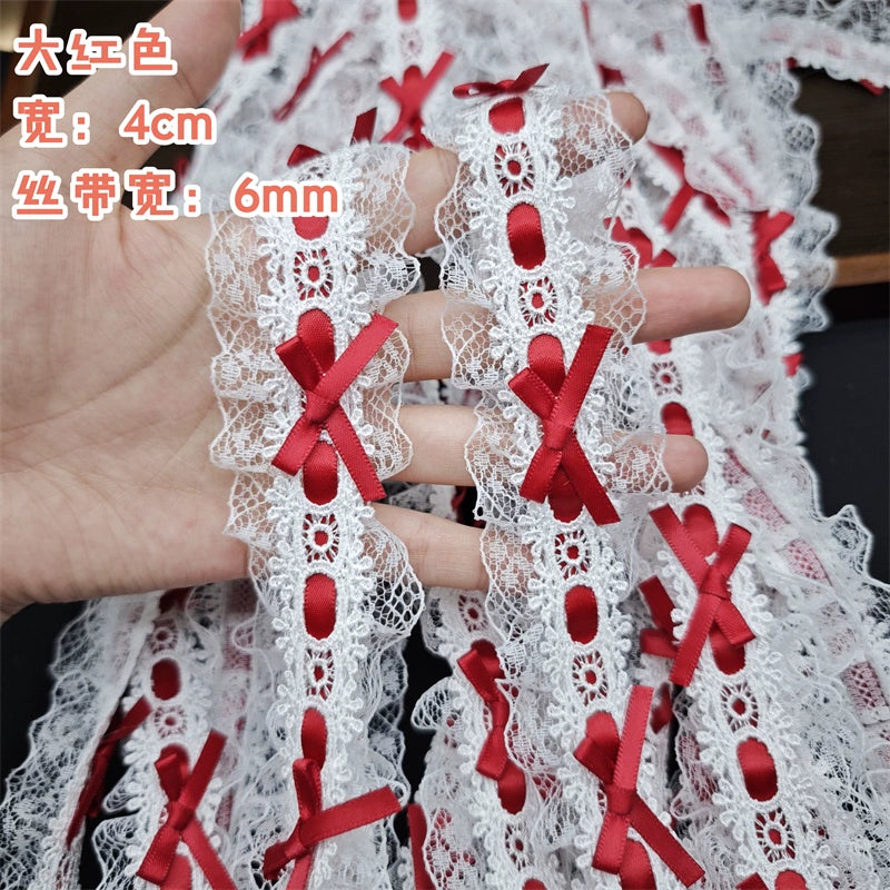 Cinturón de lolita plisado con lazo de encaje de 4 cm de ancho, 3549★, para manualidades, accesorios de encaje, bolsa para ropa, materiales hechos a mano