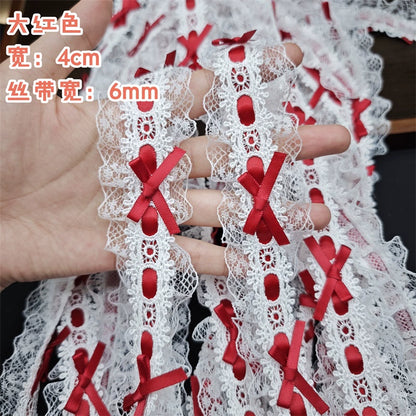 Cinturón de lolita plisado con lazo de encaje de 4 cm de ancho, 3549★, para manualidades, accesorios de encaje, bolsa para ropa, materiales hechos a mano