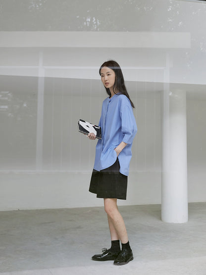 CAREMIND Nouvelle chemise boutonnée élégante chinoise couleur unie automne nouveau design haut à manches moyennes chemise de banlieue