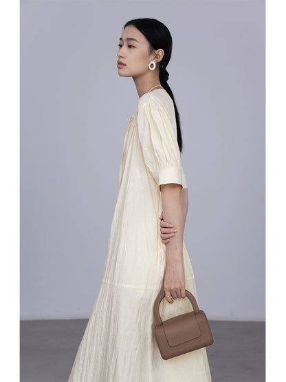 CAREMIND Vestido con escote en V y cordones con temperamento de sal Vestido largo y mediano que cubre la carne y reduce la edad 