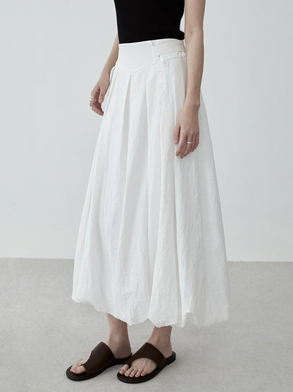 Falda de capullo antiarrugas de cintura alta blanca francesa CAREMIND para mujer, falda fina abullonada en forma de A de verano 