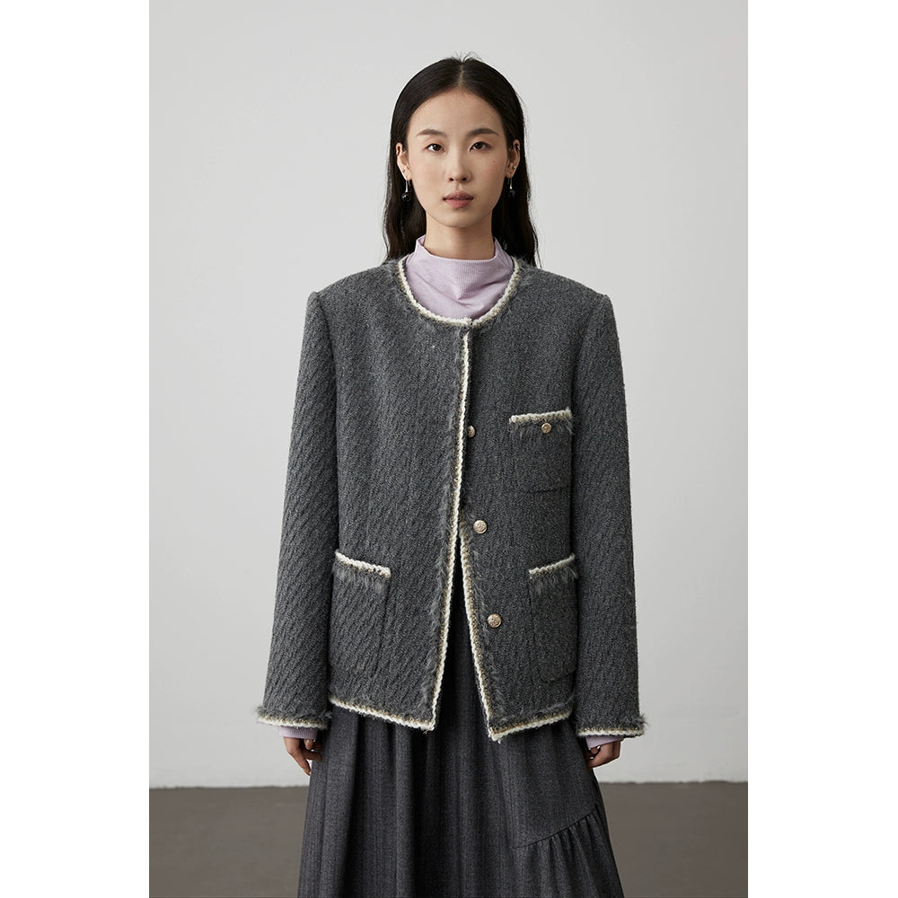[Fragancia pequeña en tono gris] CAREMIND, fragancia pequeña de tweed clásico, temperamento de celebridad exquisito, abrigo corto 