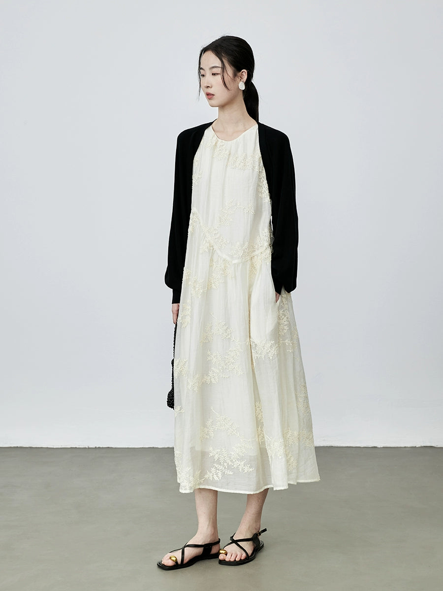 [Summer] CAREMIND French heavy industry sleeveless three-dimensional flower dress high-quality Tencel vacation vest skirt