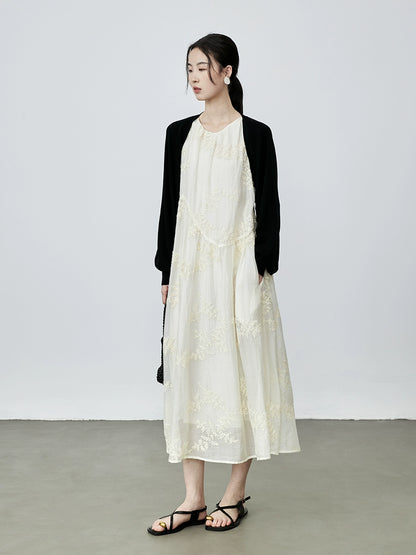 [Summer] CAREMIND French heavy industry sleeveless three-dimensional flower dress high-quality Tencel vacation vest skirt