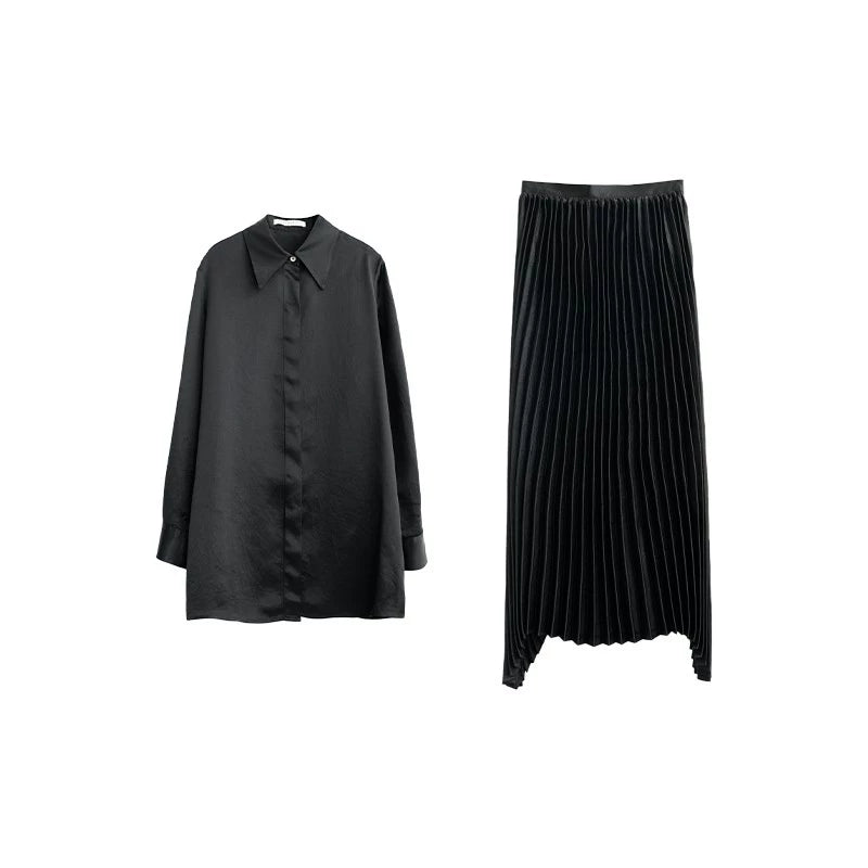 [Oferta por tiempo limitado] Conjunto de camisa con textura satinada brillante premium y falda irregular de CAREMIND para primavera 