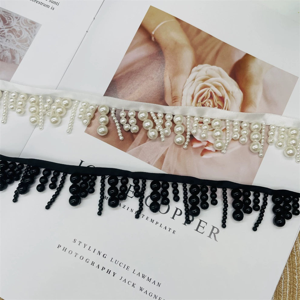 Accesorios de encaje de perlas de alta calidad de 3689 cm de ancho, con flecos, hechos a mano, para decoración de ropa, pequeños accesorios fragantes, falda DIY