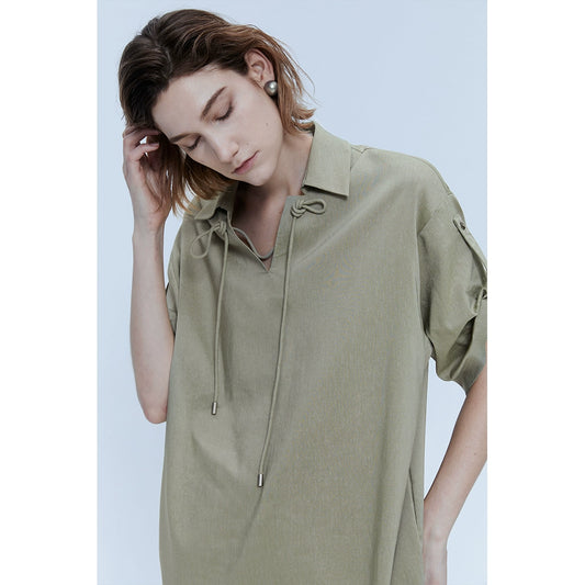 [Oferta por tiempo limitado] Camisa de lino Tencel con solapa, diseño Sense, camisa tipo polo de manga media, informal, de verano 