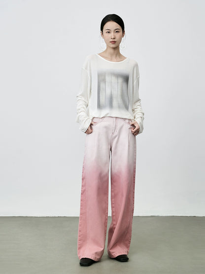 CAREMIND rose vitalité changement progressif ensemble teinture pantalon droit automne drapé mince jambe large pantalon décontracté