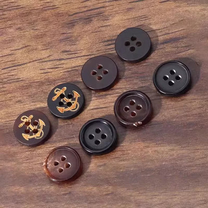 3326★  High-grade natural real horn buttons men's and women's retro cotton and linen polo shirt shirt buttons black coffee small buttons