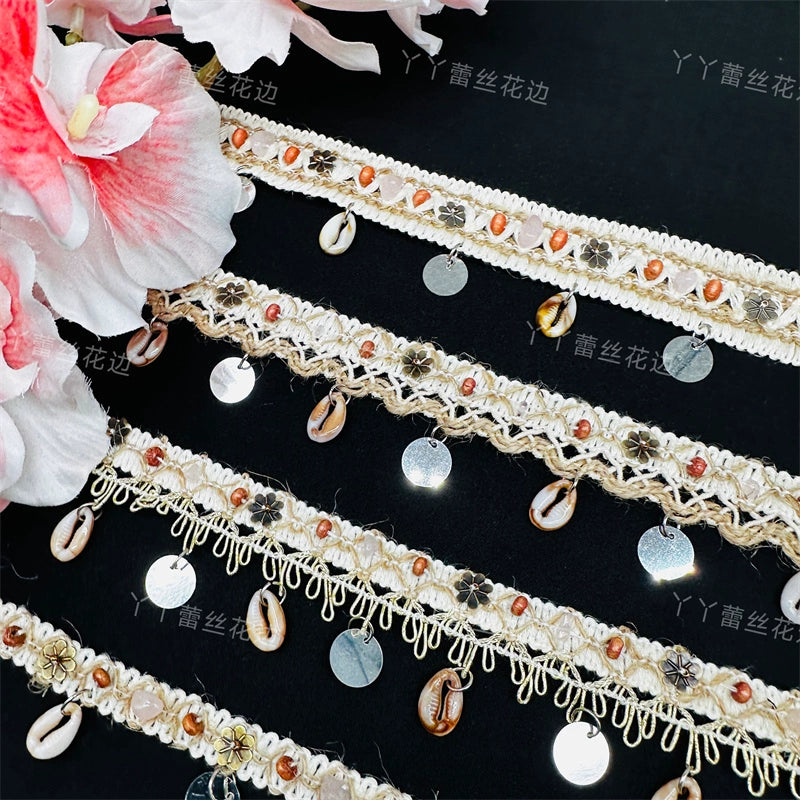 3712 Cuentas hechas a mano, cintas de algodón y lino, cuentas de madera y piedra, accesorios de encaje, materiales de decoración para cortinas étnicas bohemias